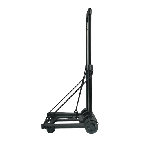 Image of BonKaso 2 Wheels Foldable Travel Luggage Trolley Cart with 35kg Load Capacity | Lightweight Collapsible Hand Truck with Bungee Cord | Portable Luggage Carrier for Travel Office Home Use (Black)