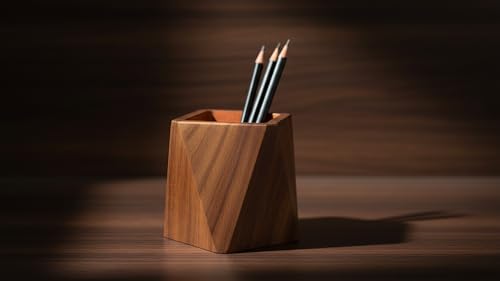 Image of ᵀᴹ Solid Wood Pen & Pencil Holder | Modern Desktop Organizer for Office & Home | Stylish Stationary Holder, Makeup Brush Organizer | Ideal Office Accessory & Gift