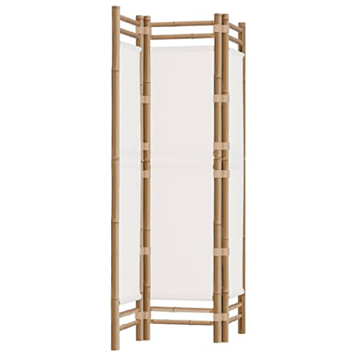 vidaXL Cloison de Séparation Pliante 3 Panneaux, Séparateur de Pièce, Paravent de Salon Balcon Jardin Intérieur, 120 cm Bambou et Toile Blanc Crème