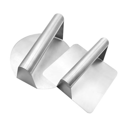 MUCKLILY 2pcs Hamburger Meat Mold Meat Tenderizer - Burgers Grill Press Burger Press and Hamburger Patty Maker Press Ergonomic Burger Smasher Press Flat Presser 430 Stainless Steel Silver