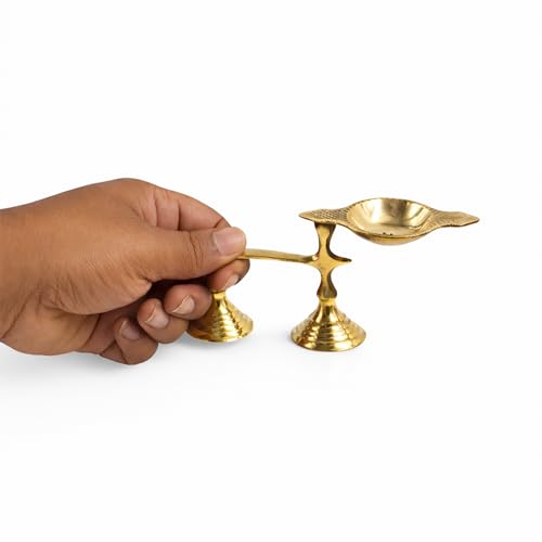 Image of Spillbox Brass Karpoor | Kapoor Diya Deepam Burner Karpuram Arati | Aarti | Arthi | Arti | Arathi | Aarathi Stand for Dhoop Puja | Pooja Room- Single Face Diya