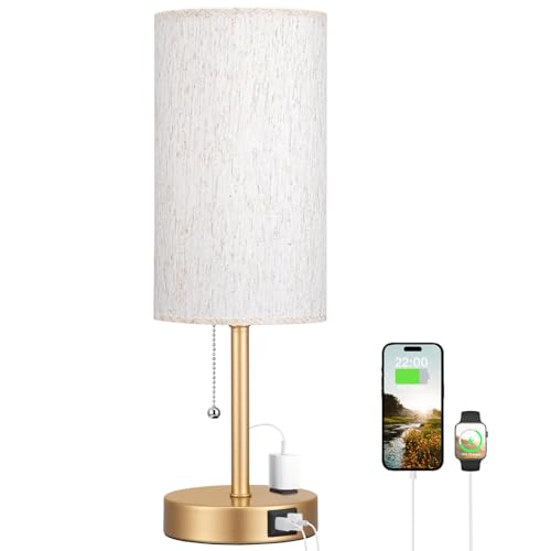 Image of 17in Bedside Table Lamp for Bedroom, Desk Lamp with USB Ports for Dorm
