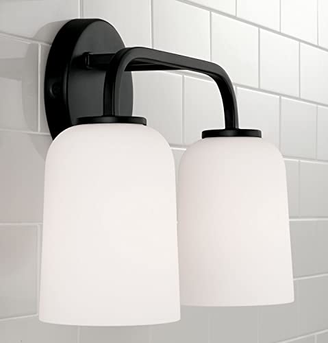 Image of HomePlace by Capital Lighting 148821MB-542 Lawson Transitional Soft White Glass Bell Vanity Light for Bathroom, 2-Light 200 Total Watts, 10 inch H x 14 inch W, Black