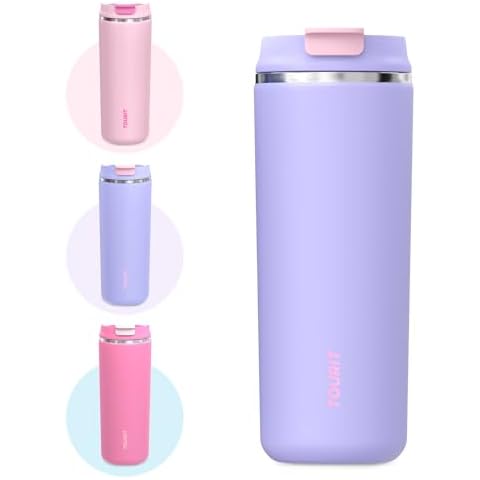 TOURIT Travel Coffee Mug 16 oz, Insulated Coffee Mug with Lid, Stainless Steel Coffee Tumbler Spill Proof, Double Wall Vacuum Travel Coffee Tumbler, Reusable To Go Travel Mug - Purple Cover