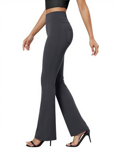 Friptspyg Hosen Damen mit Taschen Elegante Hosen Hoher Taille Business Hose Elastische Yogahose Casual Freizeithosen,Grau L