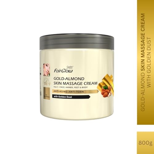 Image of Fair Glow Gold-Almond Skin Massage Cream 800g | 4 in 1, Anti-Ageing, Anti-Toxin | Face, Hands, Feet, Body & Facial | With Golden Dust | For Men & Women | Multipurpose | Ideal for Daily Use