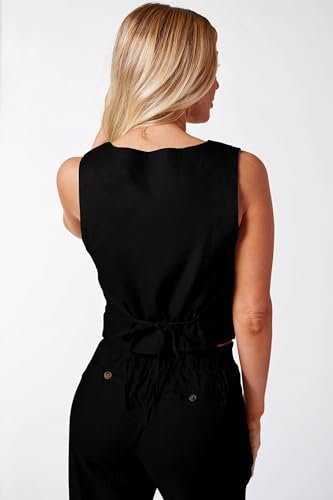 Women's 2 Piece Outfits V Neck Button Waistcoat Sleeveless Vest Jacket High Waist Wide Leg Pants Suit Summer 20244