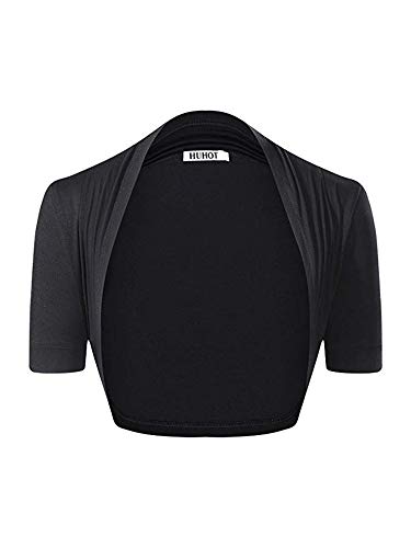 HUHOT Womens Versatile Open Front Lightweight Short Sleeve Bolero Shrug X-Large Black