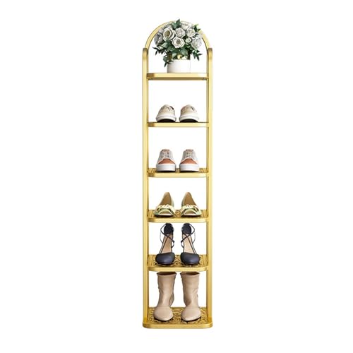 Zapatero esquinero de metal de 6 niveles, diseño que ahorra espacio para interiores y exteriores, organizador duradero para zapatos, botas y tenis, perfecto para espacios pequeños