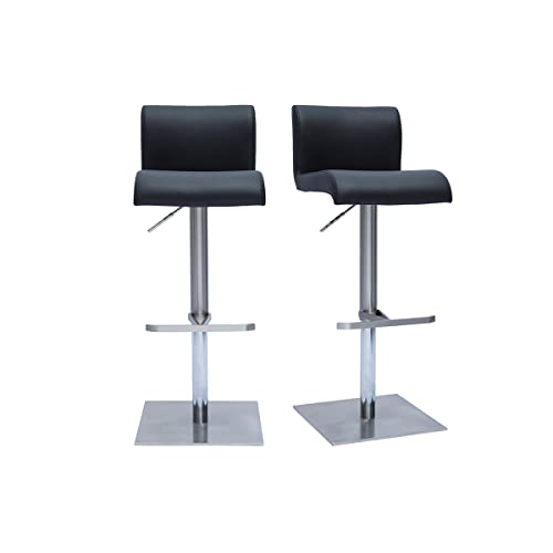 Miliboo Tabourets de Bar Design réglables Noir et INOX brossé (Lot de 2) SHEINA