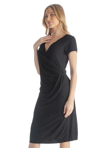 24seven Comfort Apparel Womens V Neck Short Sleeve Knee Length Faux Wrap Dress -Small-1X3