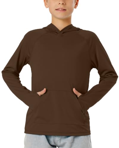Image of Boys Rash Guard Long Sleeve Hoodie Swim Shirt with Pocket Youth Kids UPF 50+ Sun Protection Fishing Shirts Thumb Hole