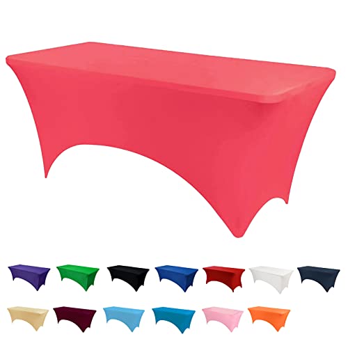 Newthinking Mantel de elastano de 6 pies, mantel de color negro, para fiesta, mantel elástico, rectangular, lavable, para banquetes, fiestas de bodas (rojo claro, 6 pies) Cover