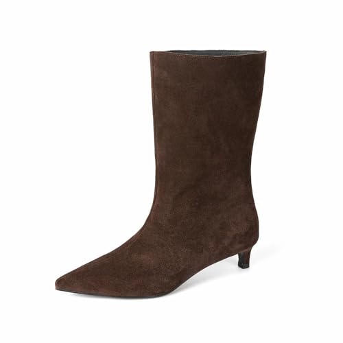 Beauty Cry Womens Kitten Heel Booties Slip On Pointed Toe Low Mid Calf Short Boot