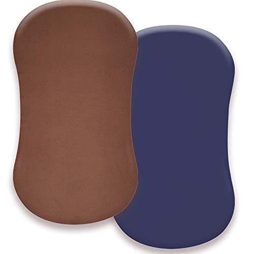 Image of AMROSE Heavenly Soft Microfiber Bassinet Sheets, Fit for Halo Bassinest Swivel Sleeper, 2 Pack Hourglass Bassinet Mattress Sheet Set for Boys, Navy Blue & Brown
