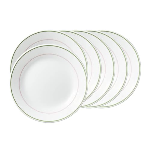Image of Corelle Livingware Double Ring Green 17 cm Small Plate, Microwave & Dishwasher Safe, Elegant Crockery for Dining & Gifting - Pack of 6