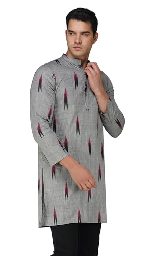 Image of Vastraa Fusion Men's Printed Kurta Pure Cotton Long Kurta, Round Collar, Full Sleeves, Button Kurta, Ethnic Wear