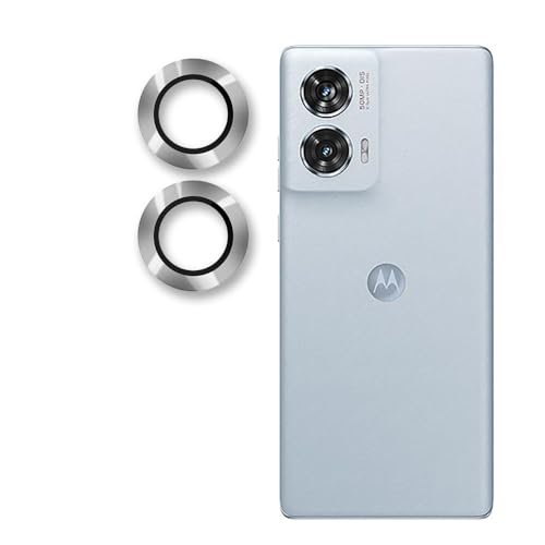 Image of Amazon Brand - Solimo Glass Camera Lens Protector Protector Ring for Motorola Edge 50 Fusion Case Friendly with Edge to Edge Coverage and Easy Installation (Silver)