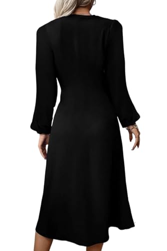 Twist Front Dresses for Women Lantern Sleeve V Neck Casual Cocktail Party Midi Dress2