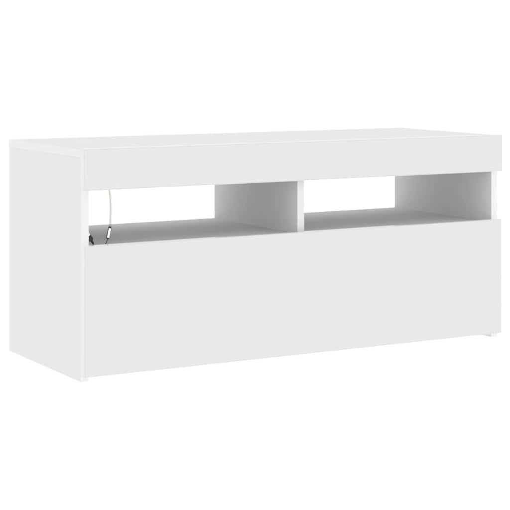 vidaXL Meuble TV avec Lumières LED, Armoire de Télévision, Meuble Télé de Salon, Armoire Basse Salle de Séjour Intérieur, Moderne, Blanc