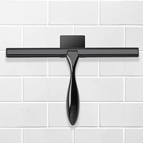 Image of Simtive 14-Inch Shower Squeegee Set, Includes Shower Door Hook and Adhesive Hook, Squeegee for Shower Doors, Mirror and Window, Black