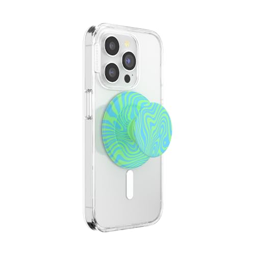 Image of PopSockets Phone Grip for MagSafe, Magnetic Holder, Phone Stand, Neon Green - Swirl Oasis Keylime