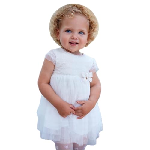 Mayoral Vestido elegante blanco para bebé con tul y lazo, perfecto para ceremonias y ocasiones especiales, crema, 24 meses