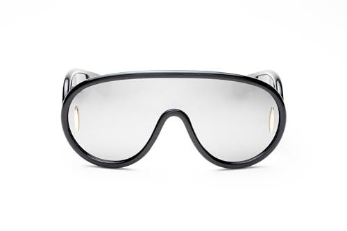 Trendy Ibiza Mask Sunglasses for Women and Men | Black Frames With Mirrors on the Lenses and Sides | Sun Glasses UV Protection - Black