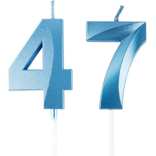 Velas de cumpleaños con números 47/74, velas azules de cumpleaños, velas en forma de números, decoración para tartas de cumpleaños, fiestas, bodas, fiestas de empresa, aniversarios, cumpleaños número