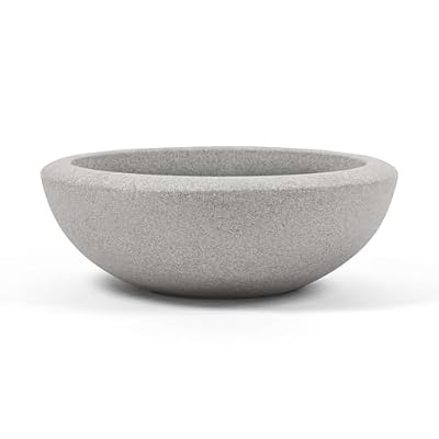ARBORA 26" Santorini Bowl Polyresin Indoor and Outdoor Planter with Stone Blend Concrete Gray Finish - Durable, Weatherproof, Lightweight, Large Plant Pot for Patio, Garden, Deck, Entryway