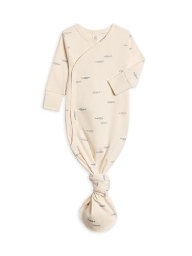 Image of Colored Organics Baby 100% Organic Cotton Newborn Knotted Gown - Infant Indy Kimono Wrap Front Tie Knot with Mitten Cuffs