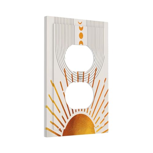 Decorative Outlet Covers Bohemian Gold Sun Moon Phase Arch 1 Gang Duplex Light Switch Cover Plate Unique Wall Plate Electrical Switch Plate Covers for Bedroom Home Decor