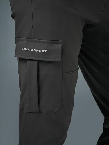 Image of TECHNOSPORT Men's Regular Fit Mid Rise Polyester Solid Cargos for Activewear, Regular Use and Quick Dry