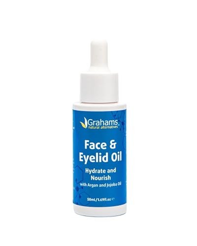Image of Grahams Natural Face & Eyelid Oil - For Very Dry Skin Around Eye & Face, Eczema & Perioral Dermatitis - Steroid-Free, Hypoallergenic, Non-Comedogenic - 100% Pure - with Argan & Jojoba Oil (1.69 Fl Oz)