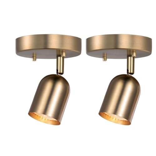 Image of 2 Pack 1 Light Track Lighting Modern Ceiling Spotlight Indoor with Matte Brass, Multi-Directional Adjustable Wall Mount Spot Lights for Bedroom Living Room Hallway Kitchen Corridor Stairs