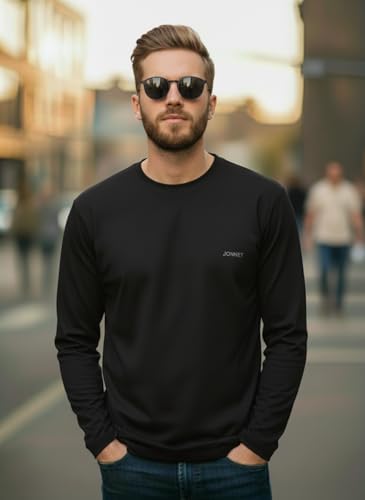 Image of Mack Jonney Men's Black Polyester Dry-Fit Full Sleeve T-Shirt | Stretchable Sports Gym Wear | Lightweight Casual Activewear Tshirt-JMAK-1