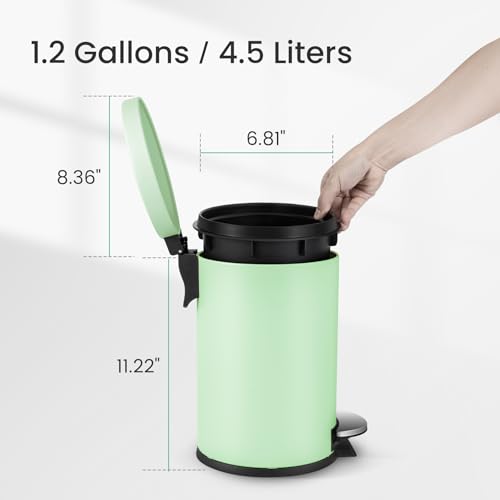 Image of Cesun 1.2 Gallons Small Green Trash Can, Bathroom Garbage Can with Lid and Foot Pedal, Mini Round Wastebasket for Bathroom, Bedroom, Office, 4.5 Liters / 1.2 Gallons, Green