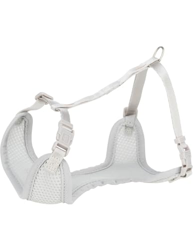 TRIXIE Junior Welpen-Softgeschirr mit Leine Größe S–M: Brustumfang 26–34 cm/10 mm in hellgrau - gepolstertes anpassbares Hundegeschirr mit 3fach verstellbarer Leine für kleine Hunde, 15560