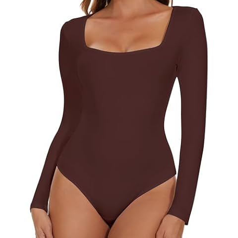 SHAPERIN Women's Square Neck Long Sleeve Bodysuit Cover