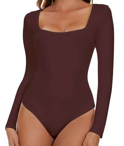 SHAPERIN Damen Body Langarm Eckiger Ausschnitt Bodysuits Oberteil Elegant...