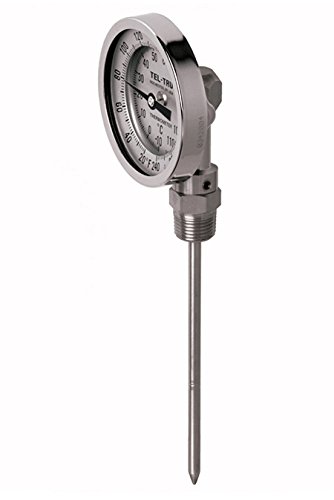 Tel-Tru 39100450 Model Bc350R Resettable Bi-Metal Process Grade Thermometer, Stainless Steel, 3" Dial, 1/2" Npt Bottom Connection, 0.250" Diameter x 4" Long 304Ss Stem, 0/200 Degrees Fahrenheit, +/- 1% Full Span Accuracy