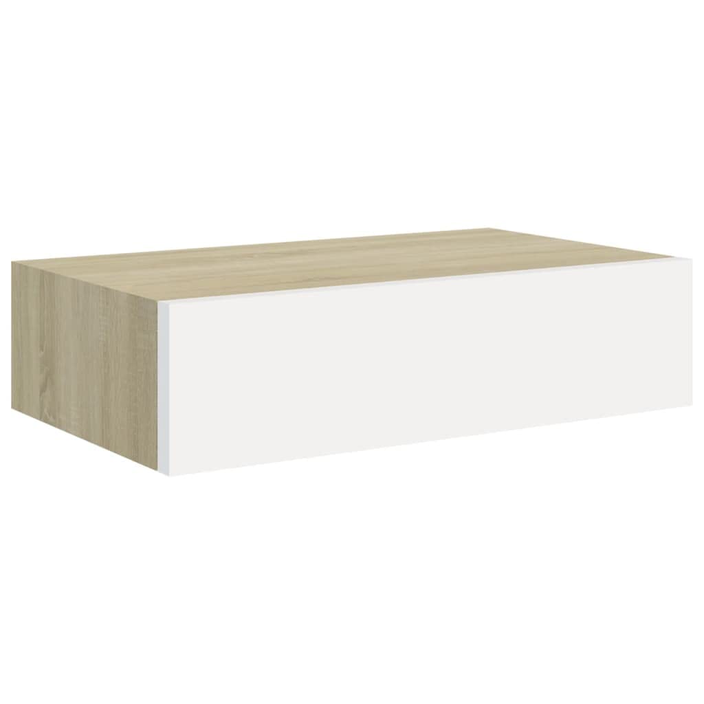 vidaXL Wall-mounted Drawer Shelf Home Decor Living Room Furniture Wall Cabinet Shelf Floating Cabinet Shelving Ledges Unit MDF Oak and White — image 1