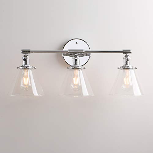 Image of Vintage Industrial Antique Three-Light Wall Sconces with Funnel Flared Clear Glass Shade (Chrome)