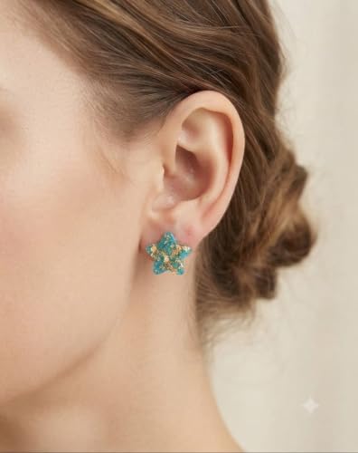 Image of Aspire-T Aesthetic Blue Hair Accessories & Jewelry Gift Set: Plumeria Claw Clip, Evil Eye Charm Bracelet, Gingham Scrunchie, and Glitter Star Earrings