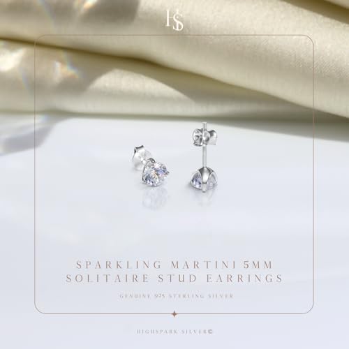 Image of HIGHSPARK 925 Silver inchSparkling Martini inch Solitaire Earrings | 92.5 Sterling Silver and Diamond like Brilliance Sparkling Zirconia | Lovely Gift