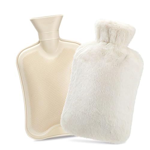 Image of Hot Water bag with soft Cover【2000ml】Durable Hot Bags for Pain Relief,Period Cramps , Neck, Shoulders,Feet Warmer - Leakproof Water Bag for Waist Hand Bed Winter Warmer,【2 Liters 】cream - color