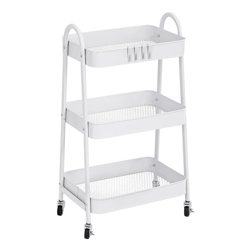 T-LOVENDO.ES Carro de Cocina Metálico con Ruedas. Carrito Auxiliar Multiuso. 3 Cajones de Almacenamiento. Ideal para Frutas, Verduras, Cocina, Salón, Oficina