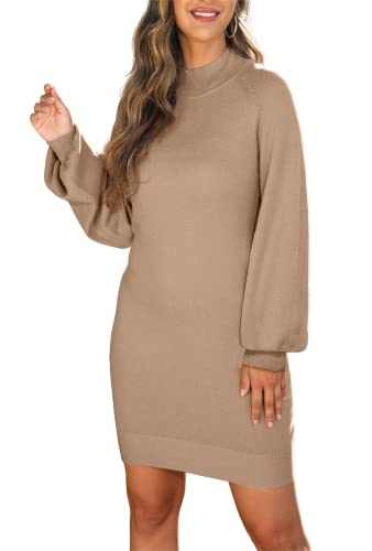 Image of GRECERELLE 2026 Womens Fall Winter Mock Neck Mini Pullover Sweater Dress | Long Sleeve Ribbed Knit Bodycon Fit for Parties Date Holidays Daily(XS-2XL)