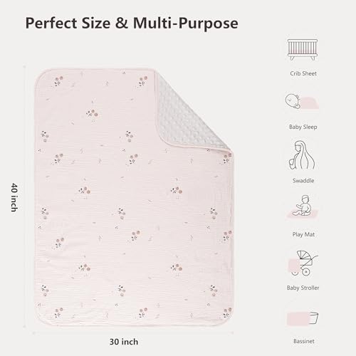 Image of Susurration Baby Blanket for Unisex Boys Girls, Soft Nursery Minky Blanket with Muslin Cotton Front and Dotted Fleece Back, Receiving Blanket for Baby Newborn Infant, 30x40inch