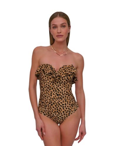 DKNY Women's Pin-up Ruffle Bandeau One Piece Swimsuit with Tummy Control